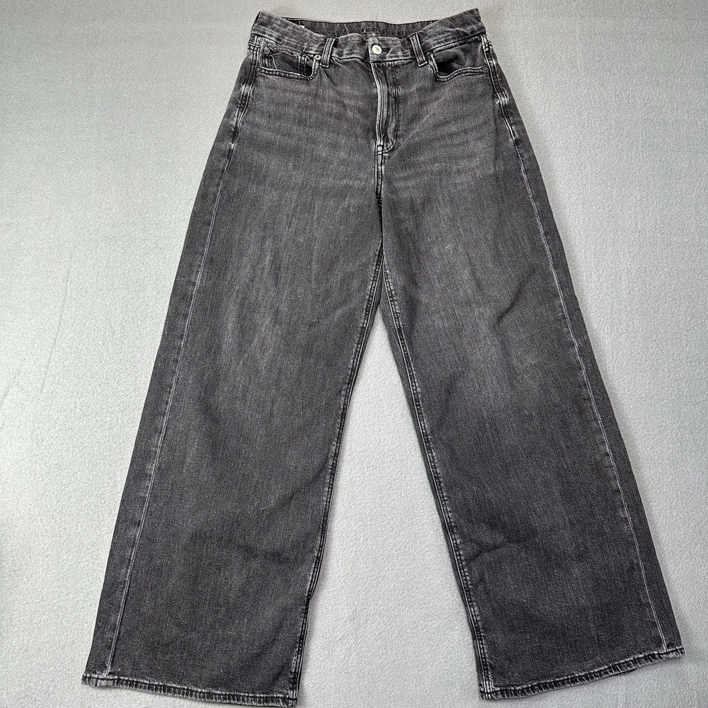 American Eagle Jeans Women 10 Black Curvy Super High-Rise Baggy Wide Leg Skater